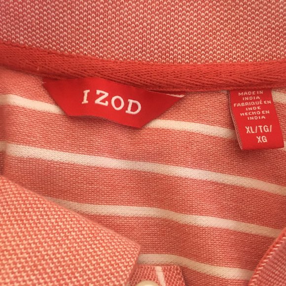 Izod Polo Shirt Mens XL Golf PInk White Stripe Short Sleeve Logo 100% Cotton - Picture 14 of 16